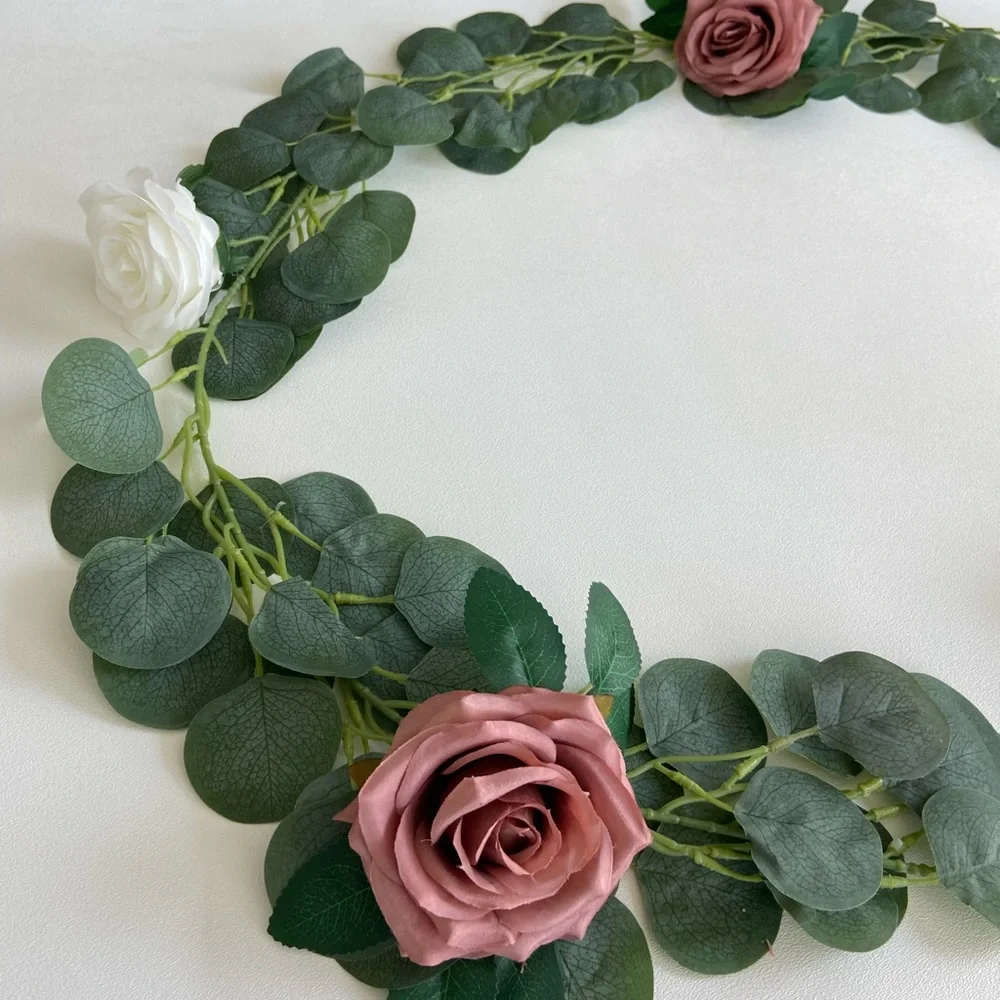 6.5 Foot Dusty Rose Mauve Flower Eucalyptus Garlands  Custom Vine New